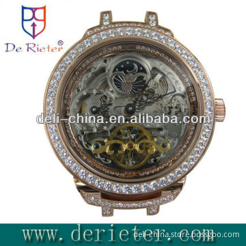 Men Stainless Steel Automatic Skeleton Watches with Diamond